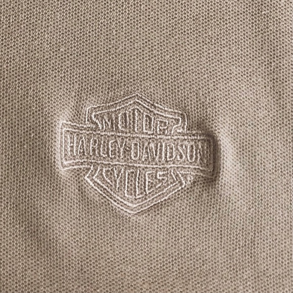 Harley-Davidson Polo Shirt Tan Short Sleeve Small Embroidered Logo Men’s Large - Picture 7 of 14